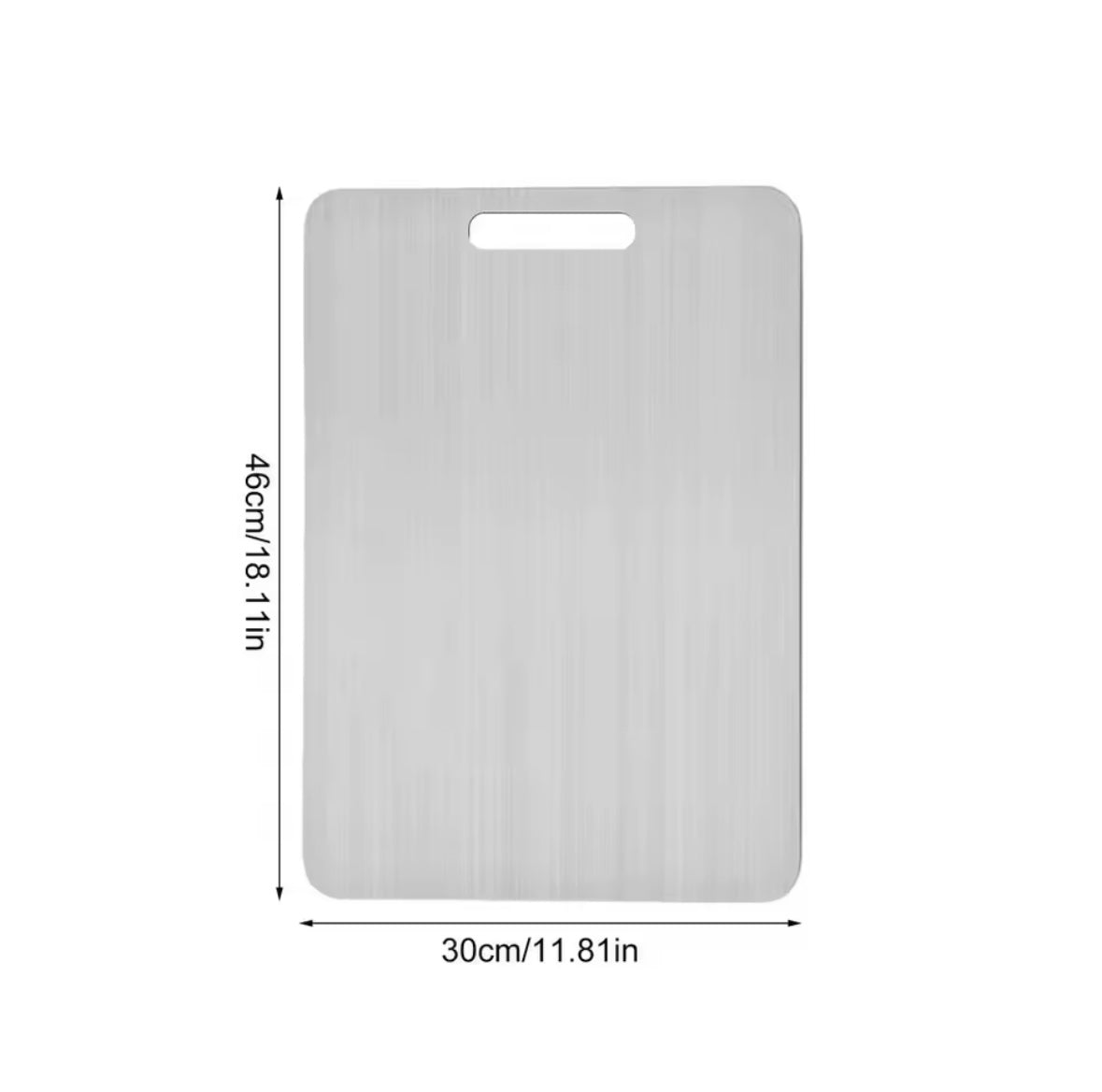 Rose and Teddy Stainless Steel cutting board dimensions. 46 CM in length and 30 CM in width